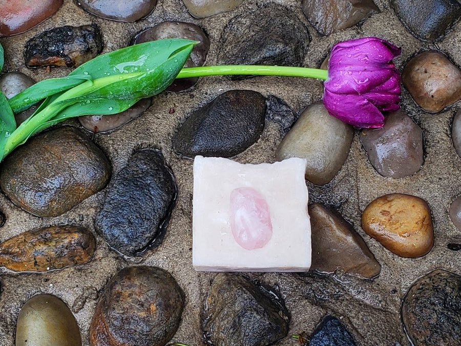 Enchanted Rose: French Pink Clay, Rose Geranium Essential Oil, Rose Quartz Soap Bar