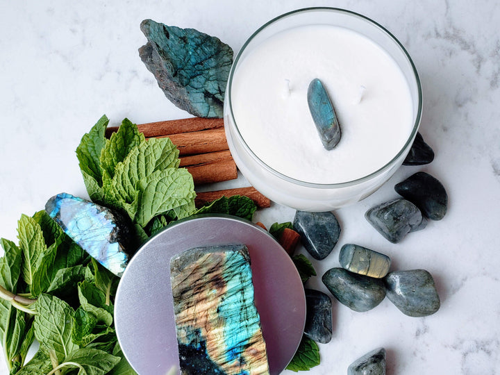 Enlightened Path: Peppermint, Cinnamon and Labradorite Soy Candle