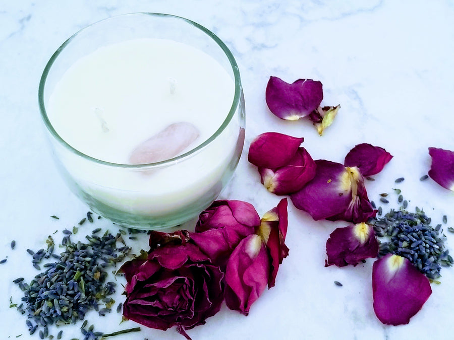Infinite Gratitude: Rose Geranium and Rose Quartz Soy Candle